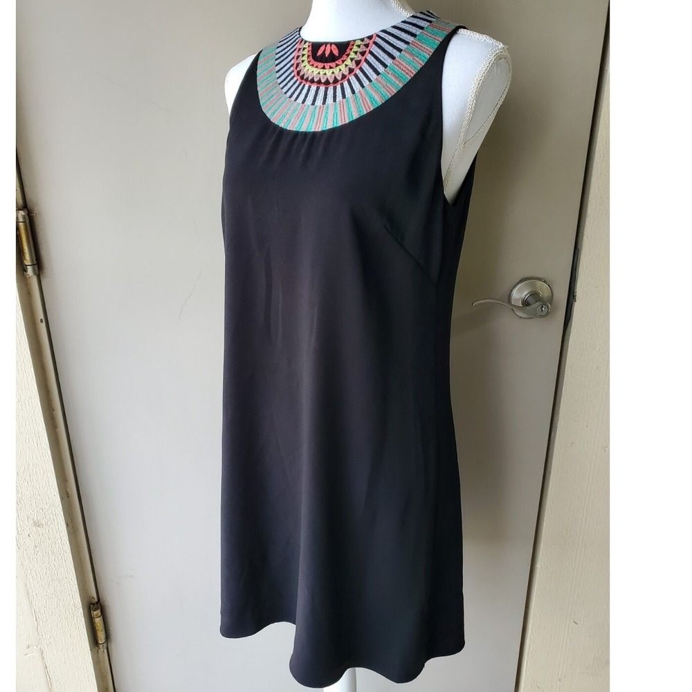 Gianni Bini Dress Womens Small Black Colorful Embroidered Geometric Zip Up Lined